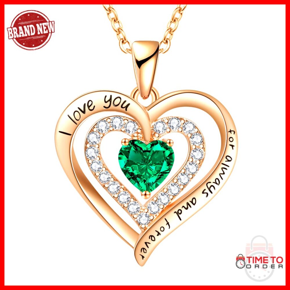 Sterling Silver Double Heart Birthstone Necklace Elegant Personalized Gift